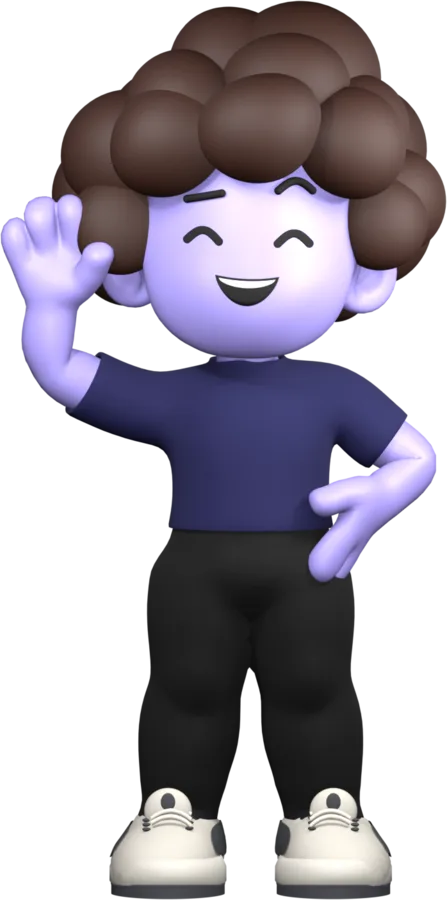 The SlouchPal character, a friendly lilac figure with big curly hair, waving hello